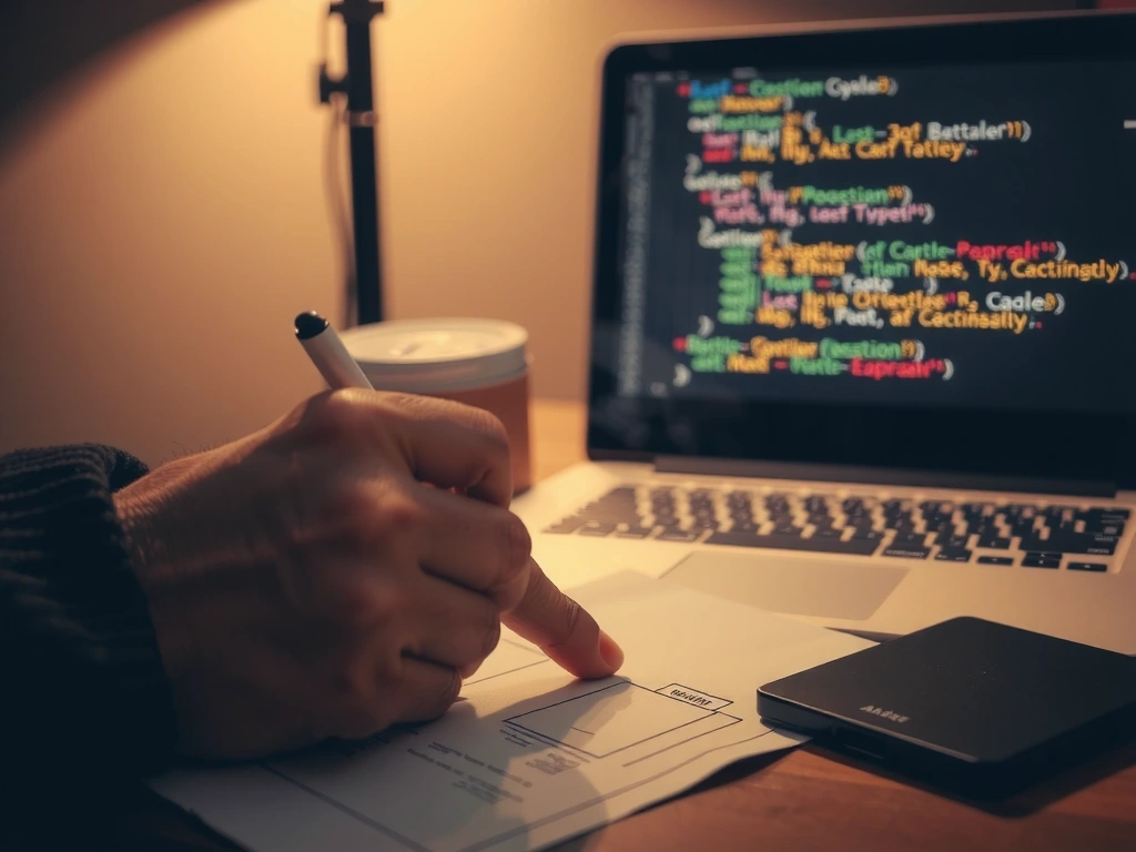 Teknoloji ve tasarımın bir arada olduğu bir çalışma ortamını gösteren yakın plan görsel